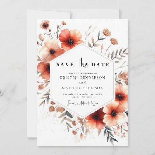 Elegante Floral Terracotta bruiloft Save The Date (Voorkant)