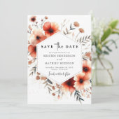 Elegante Floral Terracotta bruiloft Save The Date (Staand voorkant)