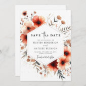 Elegante Floral Terracotta bruiloft Save The Date (Voorkant / Achterkant)