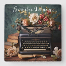 Elegante Floral  Typewriter wandklok