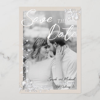 Elegante Floral Victoriaans Save the Date Folie Uitnodiging
