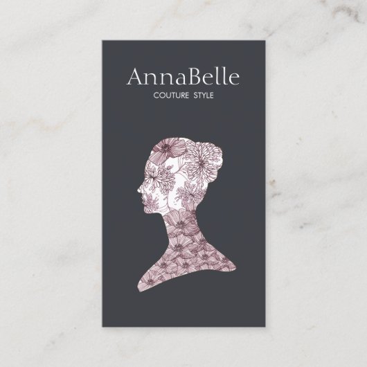 Elegante Floral Vrouw Gezicht Schoonheidssalon Visitekaartje (Voorkant)