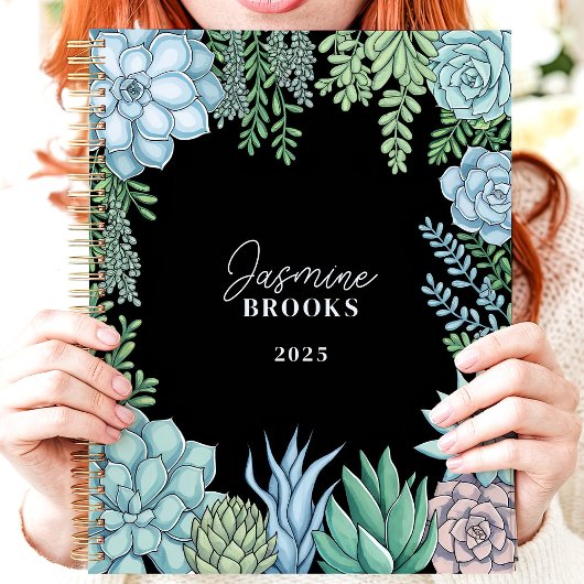 Elegante Floral Waterverf Succulent Custom Name Planner