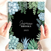 Elegante Floral Waterverf Succulent Custom Name Planner