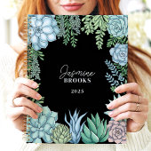 Elegante Floral Waterverf Succulent Custom Name Planner