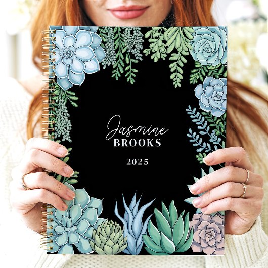 Elegante Floral Waterverf Succulent Custom Name Planner