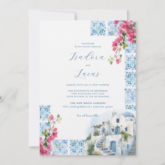 Elegante Floral Waterverf Tegels | Griekenland Huw Kaart (Voorkant)