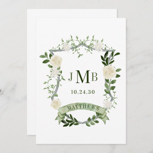 Elegante Floral Wedding Crest Kaart (Voorkant / Achterkant)