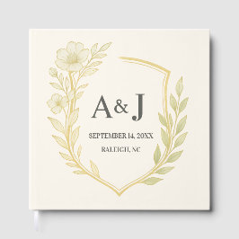Elegante Floral Wedding Crest Monogram Ivoor Gastenboek