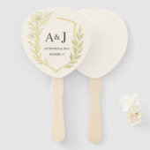 Elegante Floral Wedding Crest Monogram Ivoor Handwaaier (Voorkant en achterkant)