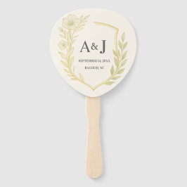 Elegante Floral Wedding Crest Monogram Ivoor Handwaaier