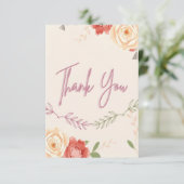 Elegante Floral Wedding Dank u kaart met foto (Staand voorkant)