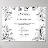 Elegante Floral Wedding Favors Sign Poster (Voorkant)