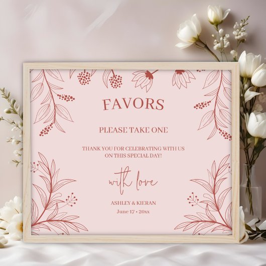 Elegante Floral Wedding Favors Sign Poster