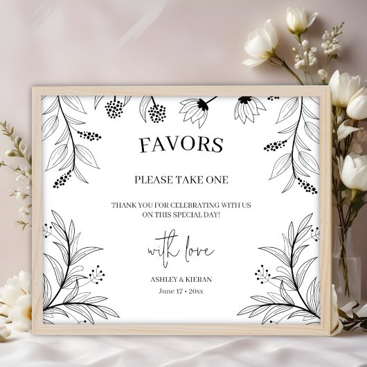 Elegante Floral Wedding Favors Sign Poster