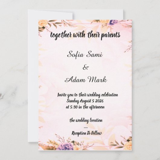 "Elegante Floral Wedding Invitation" Kaart (Voorkant)