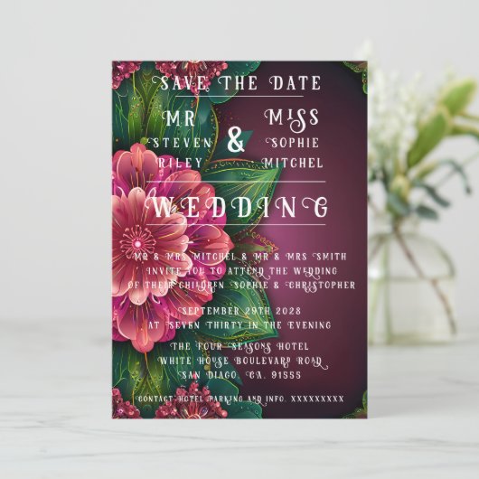 Elegante Floral Wedding Invitation Suite Kaart (Staand voorkant)