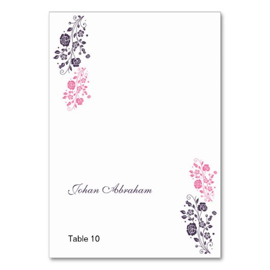Elegante Floral Wedding Place kaart (Voorkant)