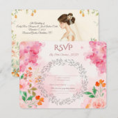 Elegante Floral Wedding RSVP Kaart | Roze Waterver (Voorkant / Achterkant)