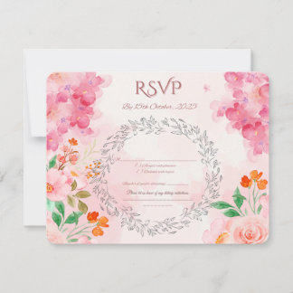 Elegante Floral Wedding RSVP Kaart | Roze Waterver