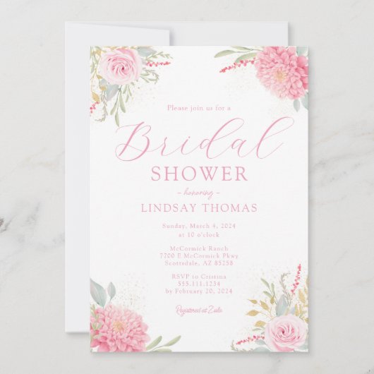 Elegante Floral Wildflower Bruids Douche Uitnodigi Kaart (Voorkant)