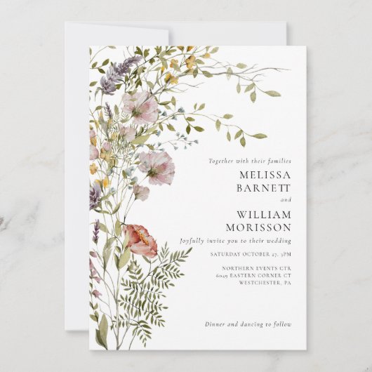 Elegante Floral Wildflower Fotobruiloft Kaart (Voorkant)
