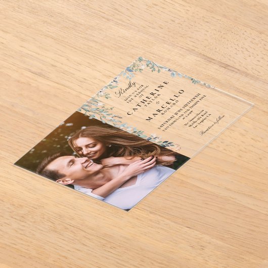 Elegante Floral Wildflowers Fotobruiloft Acryl Uitnodigingen (Laagn)