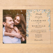 Elegante Floral Wildflowers Fotobruiloft Acryl Uitnodigingen (Voorkant)