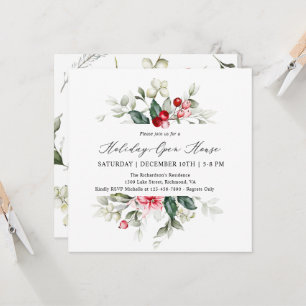 Elegante Floral Winter Berries Holiday Open House Kaart