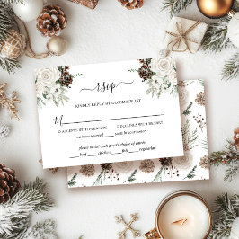 Elegante Floral Winter Wedding RSVP Card