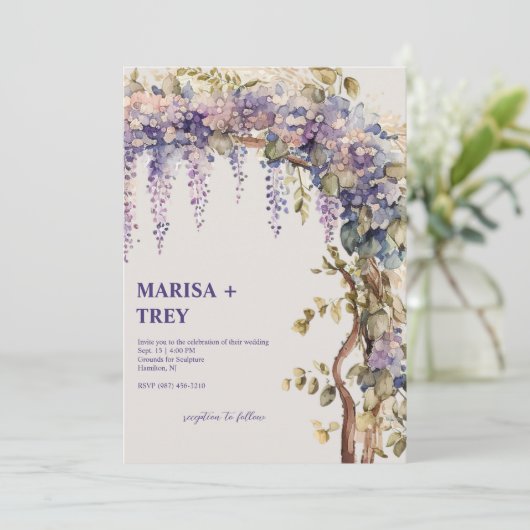 Elegante Floral Wisteria Canopy bruiloft Kaart (Staand voorkant)