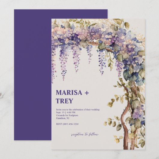 Elegante Floral Wisteria Canopy bruiloft Kaart (Voorkant / Achterkant)