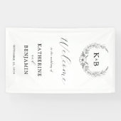 Elegante Floral Wreath Monogram Bruiloft Welkom Spandoek (Horizontaal)