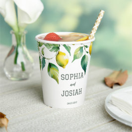 Elegante florale geel limoen wit blauw bruiloft papieren bekers