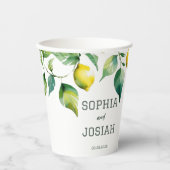Elegante florale geel limoen wit blauw bruiloft papieren bekers (Voorkant)