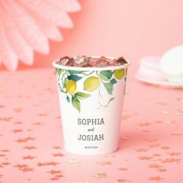 Elegante florale geel limoen wit blauw bruiloft papieren bekers