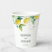 Elegante florale geel limoen wit blauw bruiloft papieren bekers (Voorkant)