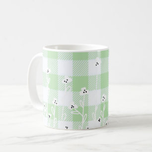 Elegante florale groene witte plaid gingham koffiemok