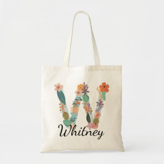 Elegante Florale Monogram Letter W Gepersonaliseer Tote Bag