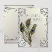 elegante florale pauw Sparen de datum Aankondigingskaart (Voorkant / Achterkant)