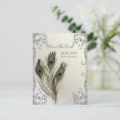 elegante florale pauw Sparen de datum Aankondigingskaart (Staand voorkant)