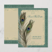 elegante  florale pauw Sparen de datum Aankondigingskaart (Voorkant / Achterkant)
