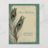elegante  florale pauw Sparen de datum Aankondigingskaart (Voorkant)