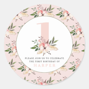 Elegante florale roze verjaardags stickers