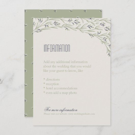 Elegante florale rustieke bruiloft informatie kaar informatiekaartje (Voorkant / Achterkant)