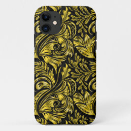 , elegante, florale, zwarte en goudvocht Case-Mate iPhone case