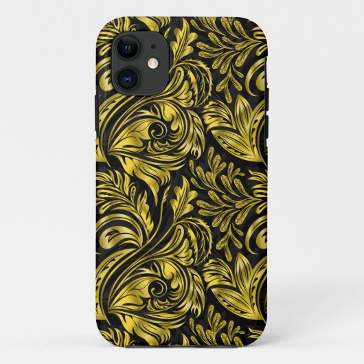 , elegante, florale, zwarte en goudvocht Case-Mate iPhone case (Achterkant)