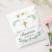 Elegante Flores y Cruz Para Niño Bautizo Bedankzakje (Gezegeld)