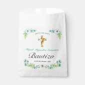 Elegante Flores y Cruz Para Niño Bautizo Bedankzakje (Voorkant)