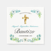 Elegante Flores y Cruz Para Niño Bautizo Servet (Voorkant)